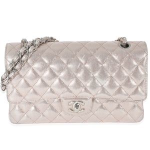 Chanel Pink Metallic Calfskin Pixel Effect Medium Classic Double Flap
